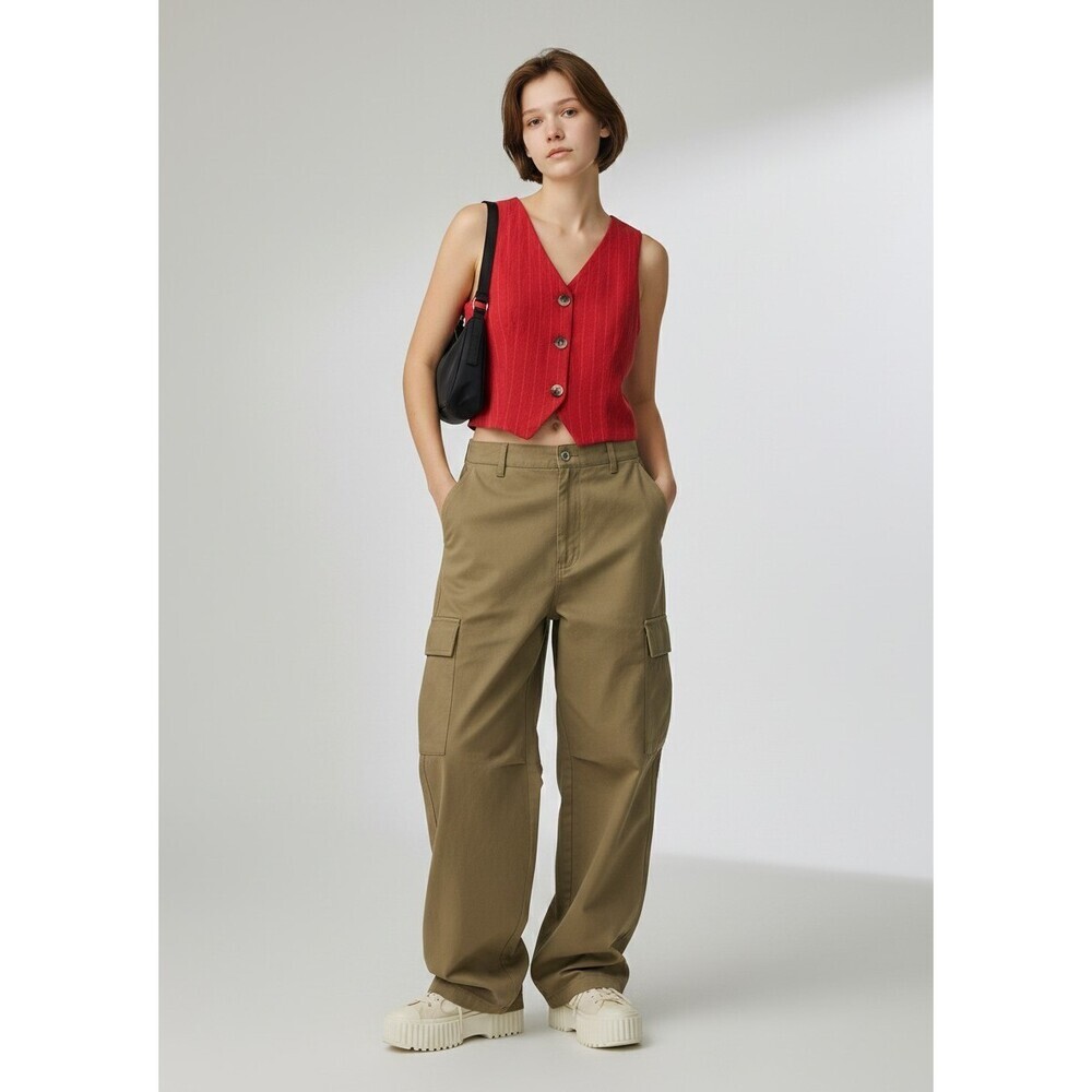 Draper James RSVP Red Pinstripe Cropped Button-Front Vest Women's S Linen Blend